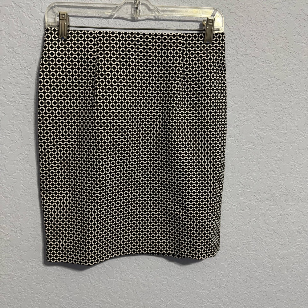 J. Jill Black White Diamond Snd Dot Print Stretchy Ponte Knit Pencil Skirt